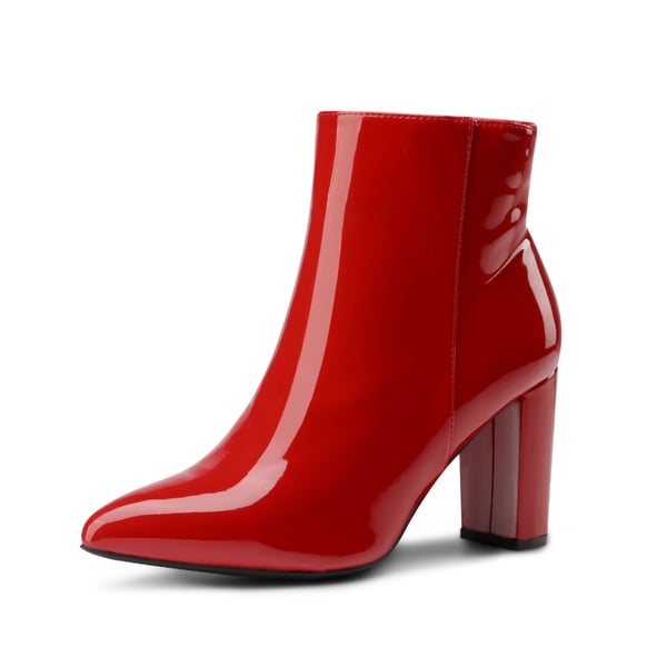Sianna Chunky High Heel Ankle Booties - RED PAT -  0